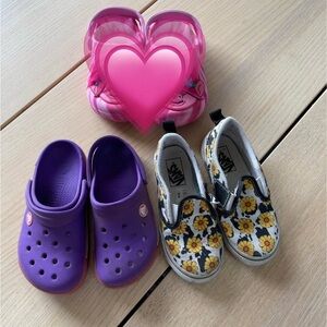 Girls size 10 shoe lot Vans Kids Sunflower Slip-On Shoe, purple Crocs size 10-11